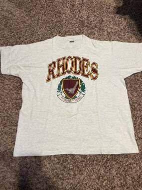 Vintage 90s Rhodes College Roadrunners Shield Graphic T-Shirt XL Made in USA